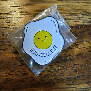 Yellow white fried egg Egg-cellent enamel pin backpack hat clothes bag cap